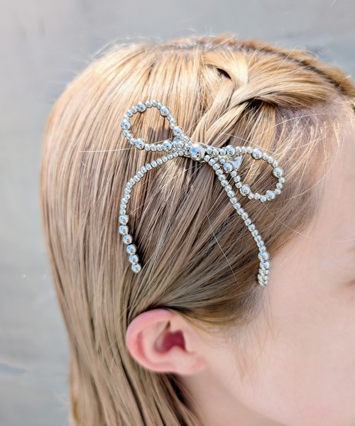poiregnee（ポワニェ）の「［select］リボンヘアクリップ 2個セット（バレッタ/ヘアクリップ・レディース・シルバー/ホワイト・FREE）」の4枚目の写真