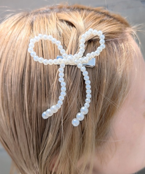 poiregnee（ポワニェ）の「［select］リボンヘアクリップ 2個セット（バレッタ/ヘアクリップ・レディース・シルバー/ホワイト・FREE）」の5枚目の写真