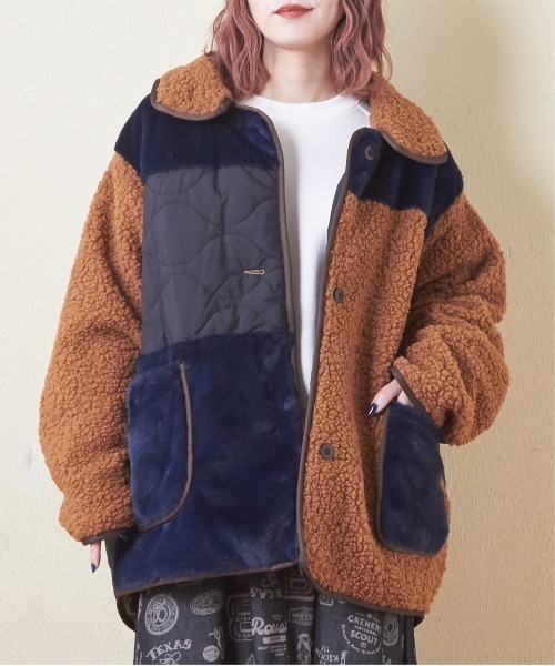 CUBE SUGAR(キューブシュガー)の「ボア×ファー×キルトミックス切替ビッグコート(ミリタリージャケット・レディース・ナチュラル/ブラック/ブラウン・M)」の3枚目の写真