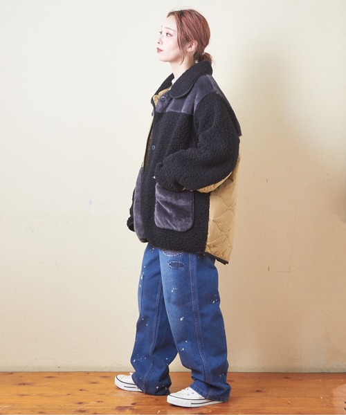 CUBE SUGAR(キューブシュガー)の「ボア×ファー×キルトミックス切替ビッグコート(ミリタリージャケット・レディース・ナチュラル/ブラック/ブラウン・M)」の8枚目の写真