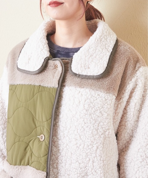 CUBE SUGAR(キューブシュガー)の「ボア×ファー×キルトミックス切替ビッグコート(ミリタリージャケット・レディース・ナチュラル/ブラック/ブラウン・M)」の17枚目の写真