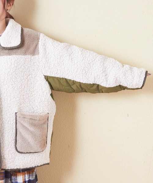 CUBE SUGAR(キューブシュガー)の「ボア×ファー×キルトミックス切替ビッグコート(ミリタリージャケット・レディース・ナチュラル/ブラック/ブラウン・M)」の14枚目の写真