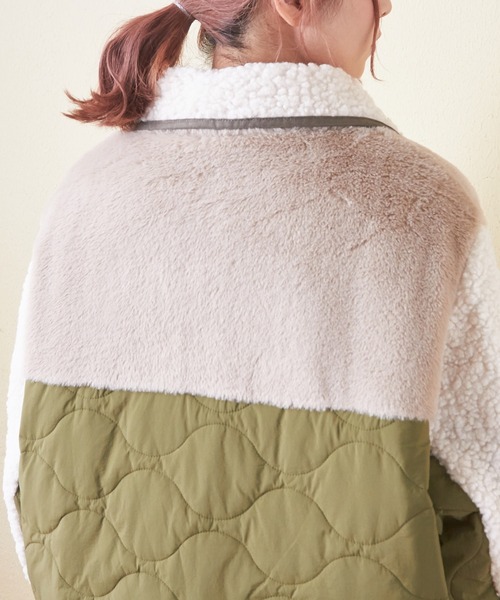 CUBE SUGAR(キューブシュガー)の「ボア×ファー×キルトミックス切替ビッグコート(ミリタリージャケット・レディース・ナチュラル/ブラック/ブラウン・M)」の21枚目の写真