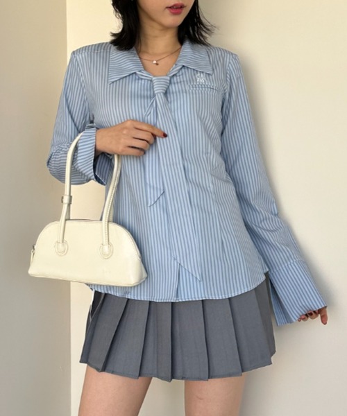 gossip!ロサンゼルス(ゴシップロサンゼルス)の「タイデザインストライプシャツ(シャツ/ブラウス・レディース・ブルー/ピンク・S/M)」の11枚目の写真