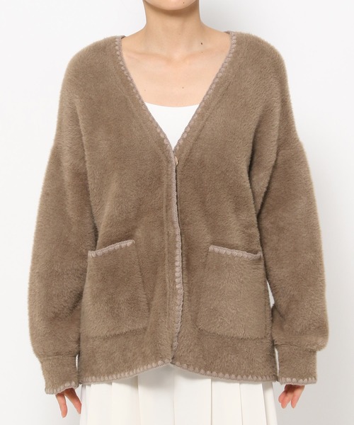 mysty woman（ミスティウーマン）の「ハンドステッチフェザーカーディガン　246392（カーディガン/ボレロ・レディース・オフホワイト/ブラック/モカ・FREE）」の7枚目の写真