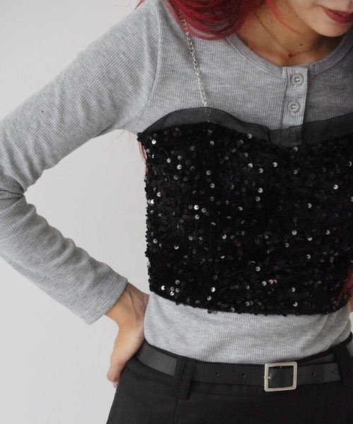 スパンコールキャミソールトップス&ビスチェセット　アメリヴィンテージ AYAKA | MEDI LAYERED SEQUINS CAMISOLE スパンコール素材の