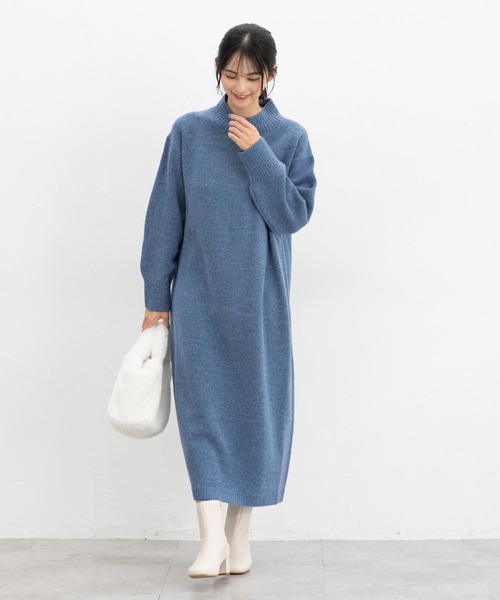 Honeys（ハニーズ）の「【ふんわりもちもち】ハイネックワンピース（ワンピース・レディース・ブルー/チャコール/モカ・S/M/L/LL）」の6枚目の写真