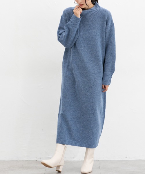 Honeys（ハニーズ）の「【ふんわりもちもち】ハイネックワンピース（ワンピース・レディース・ブルー/チャコール/モカ・S/M/L/LL）」の7枚目の写真