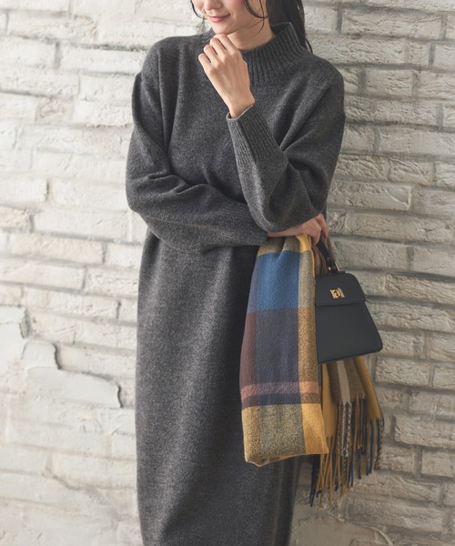 Honeys（ハニーズ）の「【ふんわりもちもち】ハイネックワンピース（ワンピース・レディース・ブルー/チャコール/モカ・S/M/L/LL）」の12枚目の写真