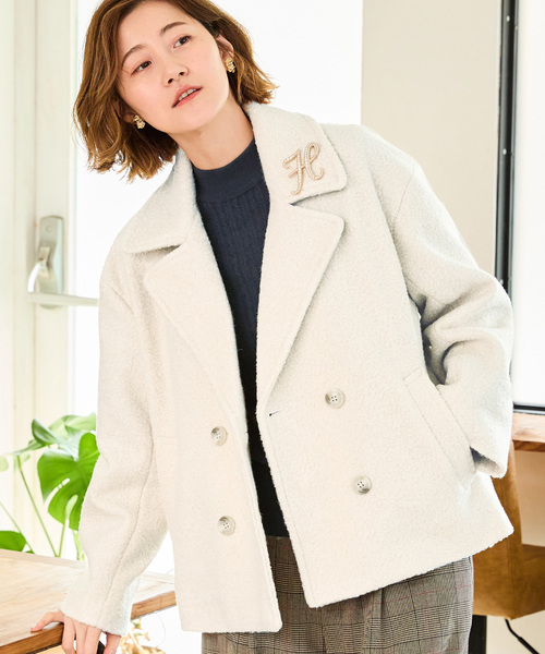 Petit Honfleur(プチオンフルール)の「ブークレーウール風ジャケット(ダウンジャケット/コート・レディース・アイボリー/グレー・M)」の16枚目の写真