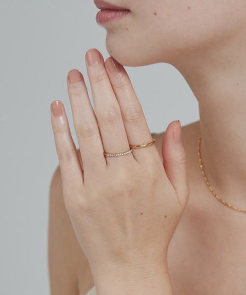 ciite' surgical stainless(シーテサージカルステンレス)の「【 金属アレルギー対応 】2set ring / ハーフエタニティ & 1粒ビジューリング2個セット サージカルステンレス(リング・レディース・ピンクゴールド/シルバー/ゴールド・13号/11号)」の2枚目の写真