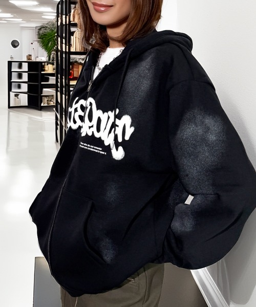 セール】チル映え グラフィック フードロゴ 袖ロゴ 暖か 裏起毛 ジップ