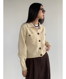 【DIDOT.】カシミヤブレンドメッシュニットカラーカーディガン