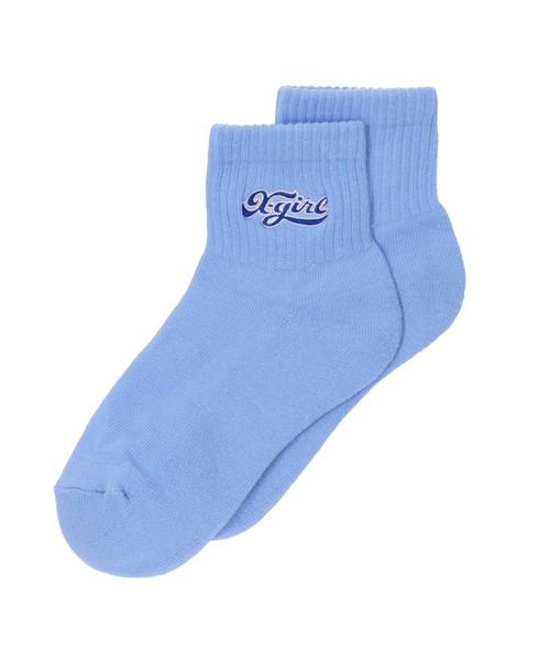 X-girl(エックスガール)の「CHEERFUL LOGO SHORT RIB SOCKS(ソックス/靴下・レディース・ホワイト/ブラック/ライトブルー・ONE SIZE)」の3枚目の写真