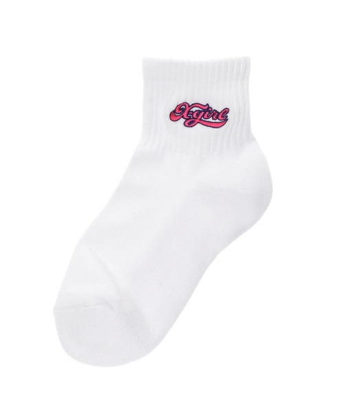 X-girl(エックスガール)の「CHEERFUL LOGO SHORT RIB SOCKS(ソックス/靴下・レディース・ホワイト/ブラック/ライトブルー・ONE SIZE)」の5枚目の写真