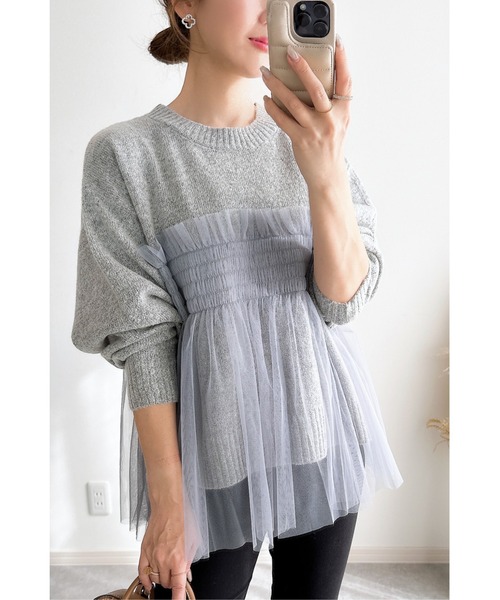 &. NOSTALGIA（アンドドットノスタルジア）の「【ZOZO限定】チュールレイヤードニット（ニット/セーター・レディース・ブラック/グレー・M）」の2枚目の写真