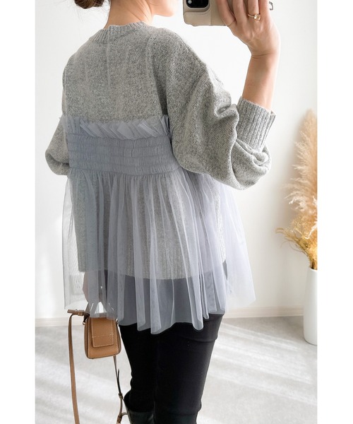 &. NOSTALGIA（アンドドットノスタルジア）の「【ZOZO限定】チュールレイヤードニット（ニット/セーター・レディース・ブラック/グレー・M）」の5枚目の写真