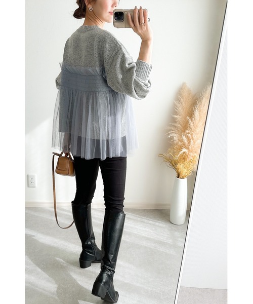 &. NOSTALGIA（アンドドットノスタルジア）の「【ZOZO限定】チュールレイヤードニット（ニット/セーター・レディース・ブラック/グレー・M）」の7枚目の写真