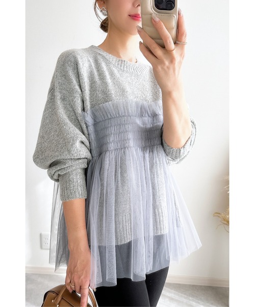 &. NOSTALGIA（アンドドットノスタルジア）の「【ZOZO限定】チュールレイヤードニット（ニット/セーター・レディース・ブラック/グレー・M）」の3枚目の写真