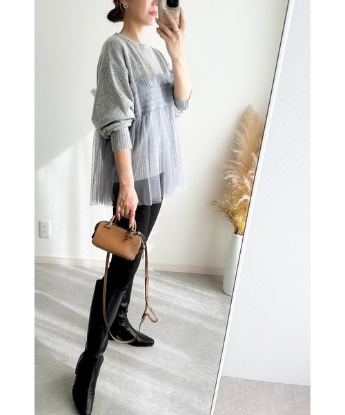 &. NOSTALGIA（アンドドットノスタルジア）の「【ZOZO限定】チュールレイヤードニット（ニット/セーター・レディース・ブラック/グレー・M）」の6枚目の写真