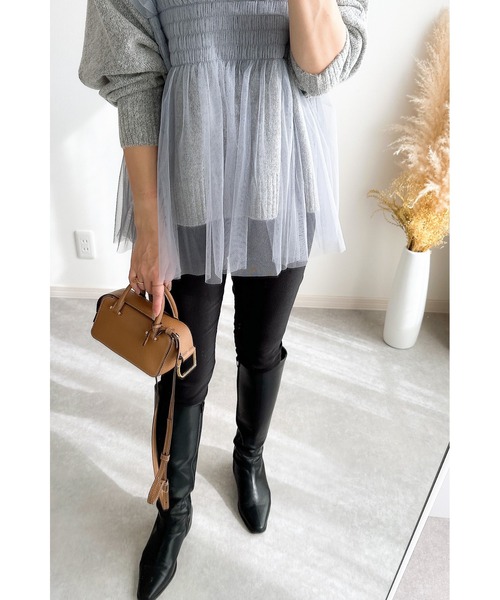 &. NOSTALGIA（アンドドットノスタルジア）の「【ZOZO限定】チュールレイヤードニット（ニット/セーター・レディース・ブラック/グレー・M）」の8枚目の写真