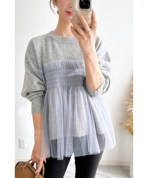 &. NOSTALGIA（アンドドットノスタルジア）の「【ZOZO限定】チュールレイヤードニット（ニット/セーター・レディース・ブラック/グレー・M）」の4枚目の写真