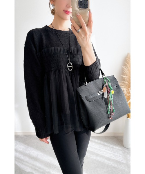 &. NOSTALGIA（アンドドットノスタルジア）の「【ZOZO限定】チュールレイヤードニット（ニット/セーター・レディース・ブラック/グレー・M）」の9枚目の写真