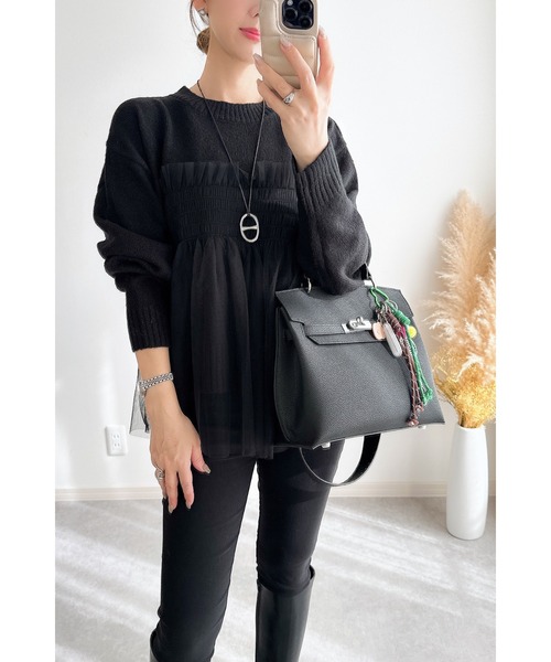 &. NOSTALGIA（アンドドットノスタルジア）の「【ZOZO限定】チュールレイヤードニット（ニット/セーター・レディース・ブラック/グレー・M）」の10枚目の写真