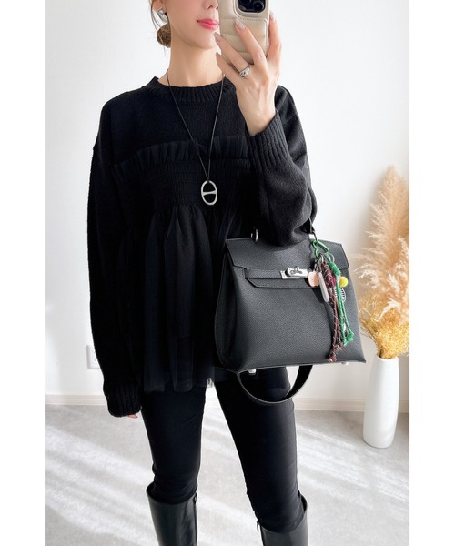 &. NOSTALGIA（アンドドットノスタルジア）の「【ZOZO限定】チュールレイヤードニット（ニット/セーター・レディース・ブラック/グレー・M）」の11枚目の写真