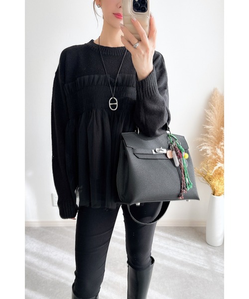 &. NOSTALGIA（アンドドットノスタルジア）の「【ZOZO限定】チュールレイヤードニット（ニット/セーター・レディース・ブラック/グレー・M）」の12枚目の写真