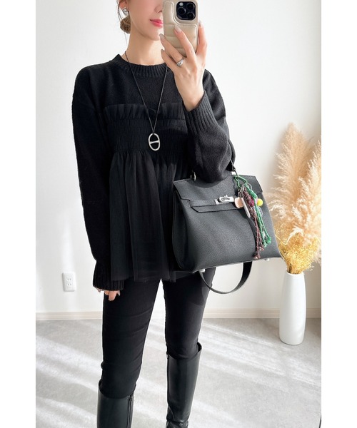 &. NOSTALGIA（アンドドットノスタルジア）の「【ZOZO限定】チュールレイヤードニット（ニット/セーター・レディース・ブラック/グレー・M）」の14枚目の写真