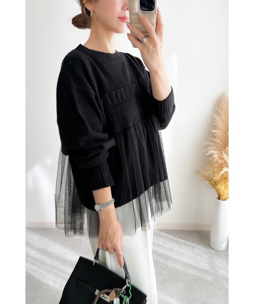 &. NOSTALGIA（アンドドットノスタルジア）の「【ZOZO限定】チュールレイヤードニット（ニット/セーター・レディース・ブラック/グレー・M）」の18枚目の写真