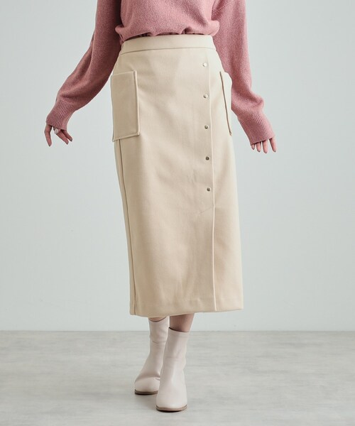 DRESKIP（ドレスキップ）の「◆【S-LL/あったか】きれいめ ドット釦ナロースカート（スカート・レディース・ブラック/ライトベージュ/ベージュ系1・01/02/03/04）」の8枚目の写真