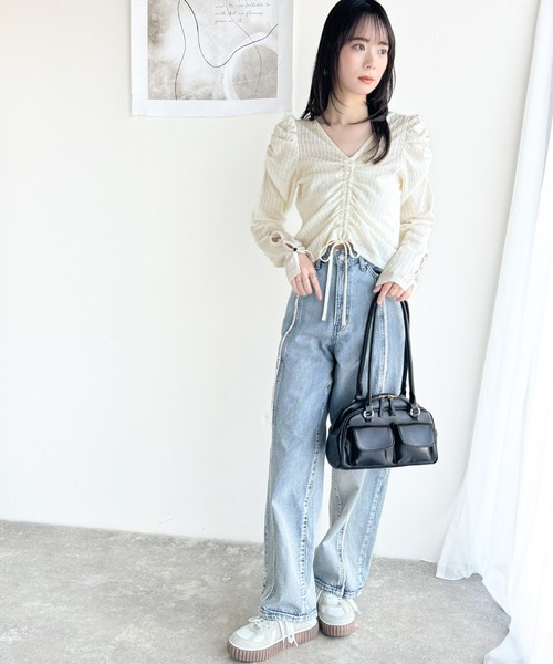 【mily bilet】甘辛だけどガーリー。シャイニーキルティングリボン使いチェーン巾着バッグ mi1159031