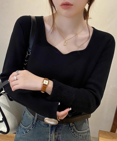 paravion(パラビオン)の「裏起毛フロントデザインニットプルオーバー(ニット/セーター・レディース・ブラック/ホワイト・FREE)」の1枚目の写真