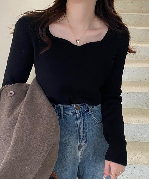 paravion(パラビオン)の「裏起毛フロントデザインニットプルオーバー(ニット/セーター・レディース・ブラック/ホワイト・FREE)」の7枚目の写真