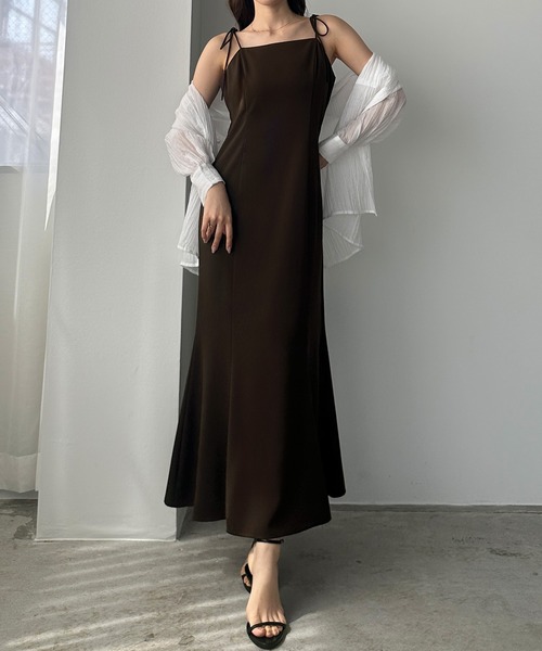 セール】【薄くて軽いジョーゼット生地】リボンセミマーメイドキャミ