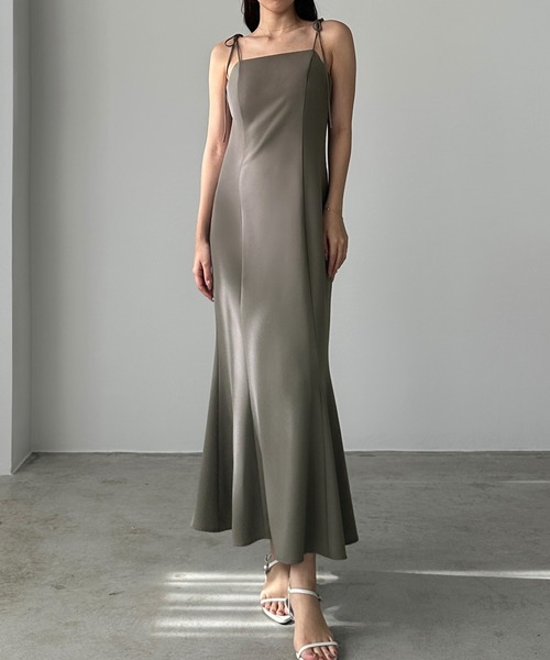 セール】【薄くて軽いジョーゼット生地】リボンセミマーメイドキャミ