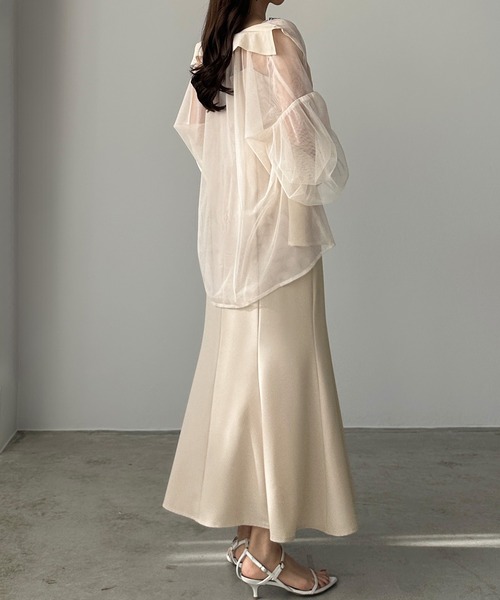 セール】【薄くて軽いジョーゼット生地】リボンセミマーメイドキャミ