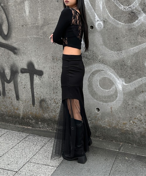 LVEU.(ラブユ.)の「【LVEU.】シアードッキングアシメスカート / ボトムス スカート ロング ストレッチ シアー アシンメトリー アシメ ブラック(スカート・レディース・ブラック・FREE)」の5枚目の写真