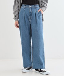 DRESKIP | 後ろウエストゴムが楽 大人のタックワイド デニムパンツ(デニムパンツ)