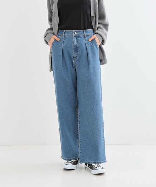 DRESKIP（ドレスキップ）の「後ろウエストゴムが楽 大人のタックワイド デニムパンツ（デニムパンツ・レディース・ライトブルー/ブルー系その他・01/02/03/04）」の3枚目の写真