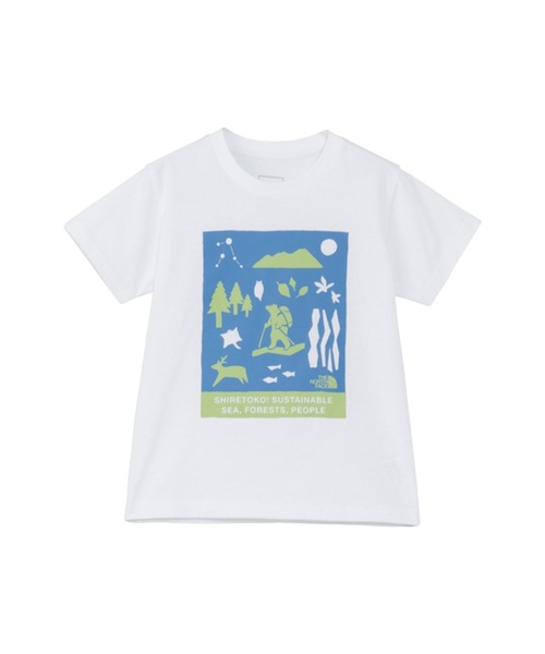 THE NORTH FACE(ザノースフェイス)の「THE NORTH FACE/ザ・ノース・フェイス T S/S SHIRETOKO T キッズ Tシャツ NTT32534ST(Tシャツ/カットソー・キッズ・ホワイト/ダークグリーン・110cm/120cm/100cm)」の1枚目の写真
