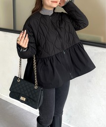 ブラック L キルティングダウンジャケット プロズヴェール prose verse（プロズヴェール）の「キルティング切替ペプラムブルゾン