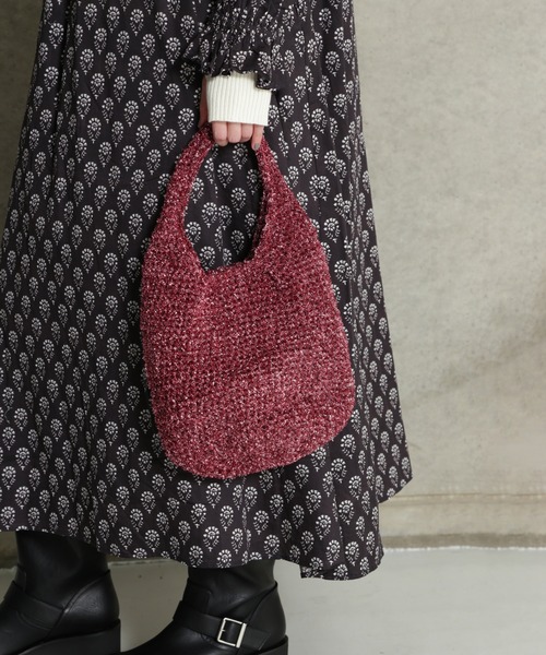 ROSE BUD（ローズバッド）の「ラメニットバッグ（ハンドバッグ・レディース・ピンク/シルバー・ONE SIZE）」の3枚目の写真
