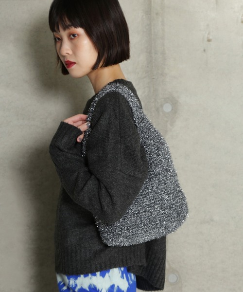 ROSE BUD（ローズバッド）の「ラメニットバッグ（ハンドバッグ・レディース・ピンク/シルバー・ONE SIZE）」の10枚目の写真