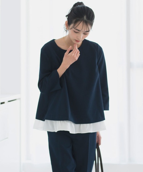 CELEN(セレン)の「【洗える/防シワ/UV/花粉防止/セットアップ対応】レイヤード風トップス 単品(シャツ/ブラウス・レディース・ベージュ/ネイビー/ブラック・S/M/L)」の3枚目の写真