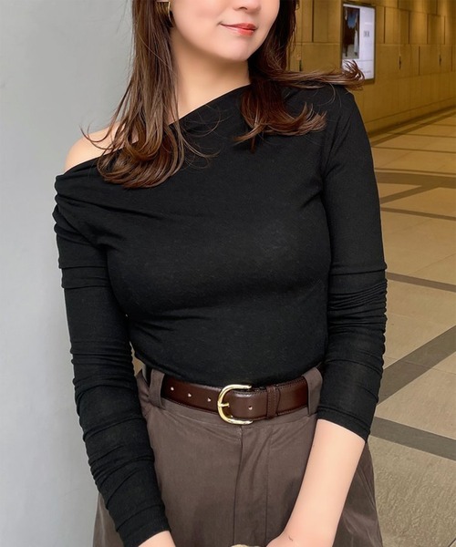 ギャザードレープカットトップス（Tシャツ/カットソー）｜anuans（ア