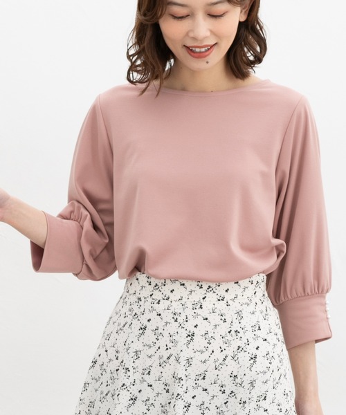 Honeys(ハニーズ)の「7分袖パール使いトップス(Tシャツ/カットソー・レディース・ブラック/ピンク/アイボリー/グレイッシュブルー・LL/3L/S/M/L)」の4枚目の写真