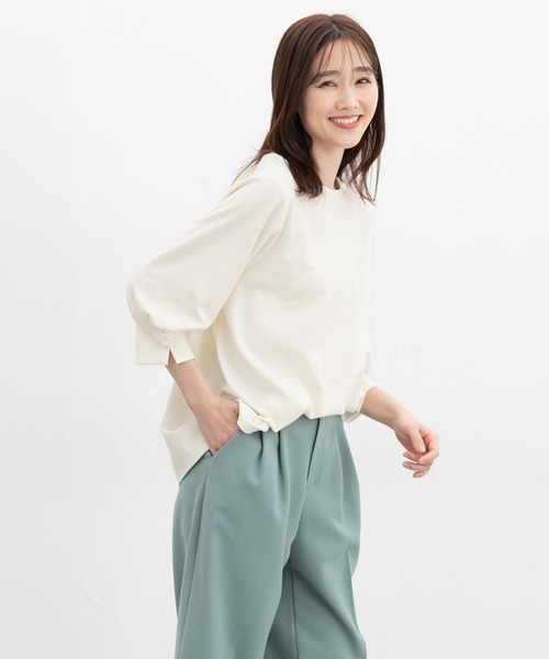 Honeys(ハニーズ)の「7分袖パール使いトップス(Tシャツ/カットソー・レディース・ブラック/ピンク/アイボリー/グレイッシュブルー・LL/3L/S/M/L)」の7枚目の写真
